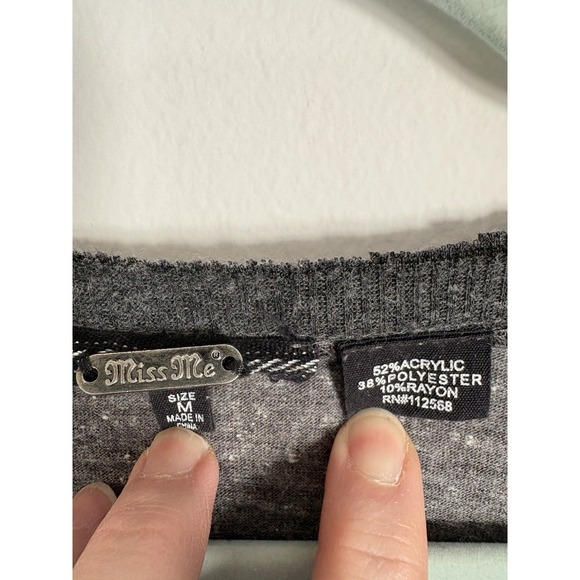 Miss Me Y2K Velvet Burnout Top Size Large Black Long Sleeve Rhinestones Distress - Picture 4 of 8